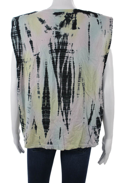 Allsaints Women Black Cotton Graphic Sleeveless Tank Crew Neck Size M