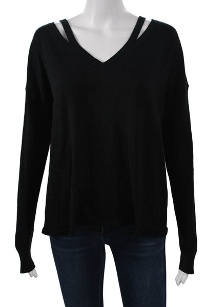 White + Warren Womens Pullover Sweater V-Neck Black Size L