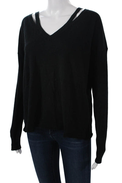White + Warren Womens Pullover Sweater V-Neck Black Size L