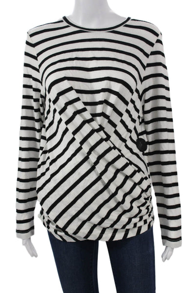 Joes Women Black Striped Cotton Crew Neck Long Sleeve T-Shirt Size XL