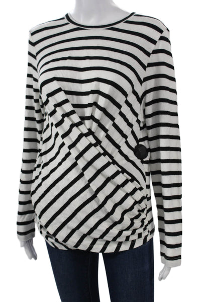 Joes Women Black Striped Cotton Crew Neck Long Sleeve T-Shirt Size XL