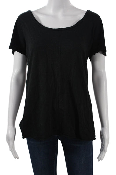 Chaser Womens Black Bohemian Scoop Neck Cotton T Shirt Short Sleeve Size L