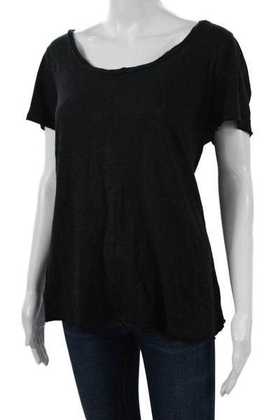 Chaser Womens Black Bohemian Scoop Neck Cotton T Shirt Short Sleeve Size L