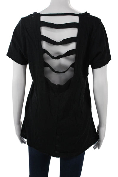 Chaser Womens Black Bohemian Scoop Neck Cotton T Shirt Short Sleeve Size L