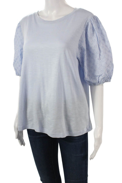 Sanctuary Women Basic Light Blue Crew Neck Short Sleeve T-Shirt Boho Size XL