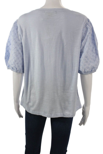 Sanctuary Women Basic Light Blue Crew Neck Short Sleeve T-Shirt Boho Size XL