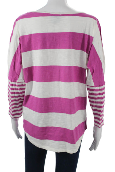 C&C California Women Pink Striped Cotton 3/4 Sleeve T-Shirt Size L