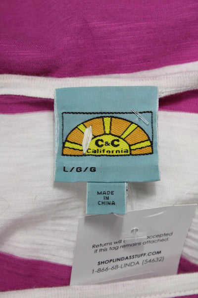 C&C California Women Pink Striped Cotton 3/4 Sleeve T-Shirt Size L