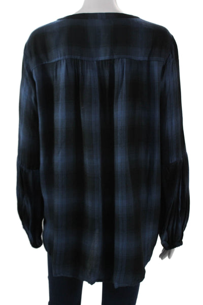philosophy Womens Boho Plaid Tunic Blouse Black Long Sleeve Viscose Size L