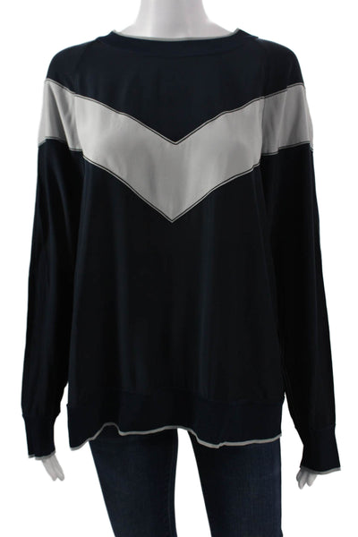 Rag & Bone Womens Pullover Silk Geometric Crew Neck Long Sleeve Blue Size L