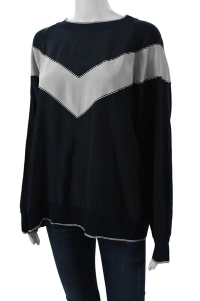 Rag & Bone Womens Pullover Silk Geometric Crew Neck Long Sleeve Blue Size L