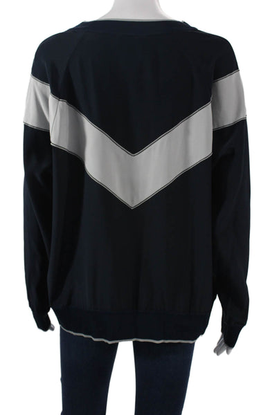 Rag & Bone Womens Pullover Silk Geometric Crew Neck Long Sleeve Blue Size L