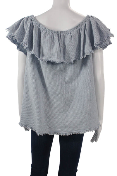 Velvet Women Light Blue Striped Cotton Short Sleeve Blouse Size XL