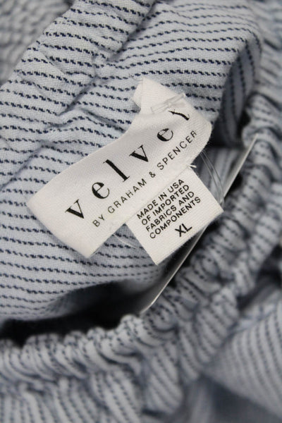 Velvet Women Light Blue Striped Cotton Short Sleeve Blouse Size XL