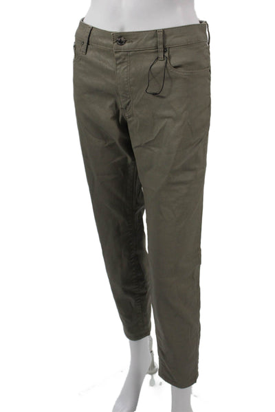Zara Womens Cropped Ankle Chino Green Cotton Elastane Button Size 12