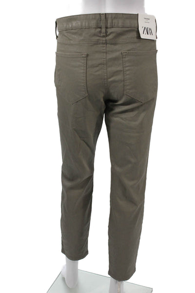 Zara Womens Cropped Ankle Chino Green Cotton Elastane Button Size 12