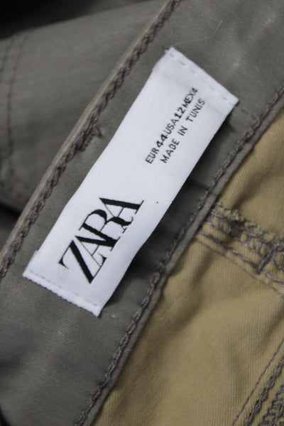 Zara Womens Cropped Ankle Chino Green Cotton Elastane Button Size 12