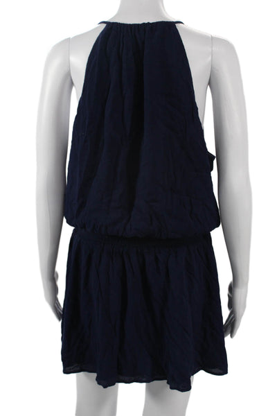 Parker Women Mini Blouson Dress Dark Blue Paisley Rayon Sleeveless Size L