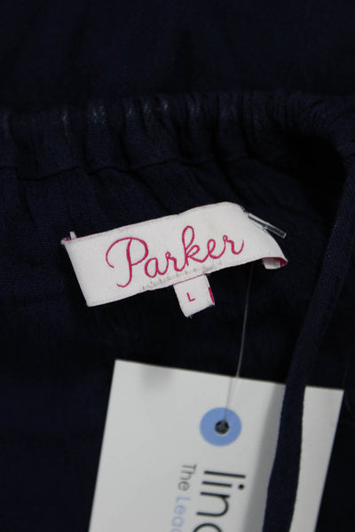 Parker Women Mini Blouson Dress Dark Blue Paisley Rayon Sleeveless Size L