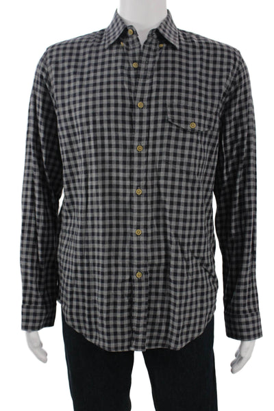 J Crew Men Button-Down Dark Blue Checked Collared Long Sleeve Cotton Size M