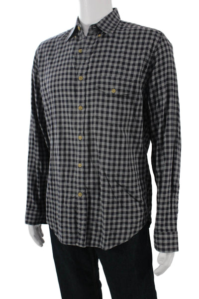 J Crew Men Button-Down Dark Blue Checked Collared Long Sleeve Cotton Size M