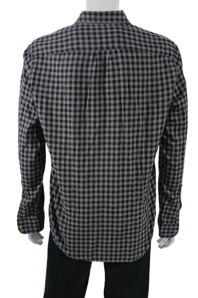 J Crew Men Button-Down Dark Blue Checked Collared Long Sleeve Cotton Size M
