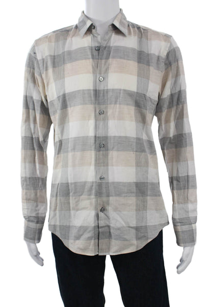 Boss Hugo Boss Mens Point Plaid Cotton Long Sleeve Button-Up Shirt Size M