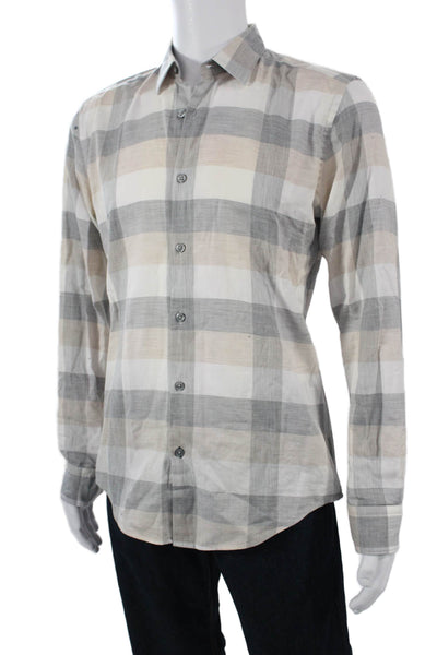 Boss Hugo Boss Mens Point Plaid Cotton Long Sleeve Button-Up Shirt Size M