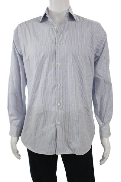 Michael Michael Kors Mens Striped Light Blue Dress Shirt Long Sleeve Size L