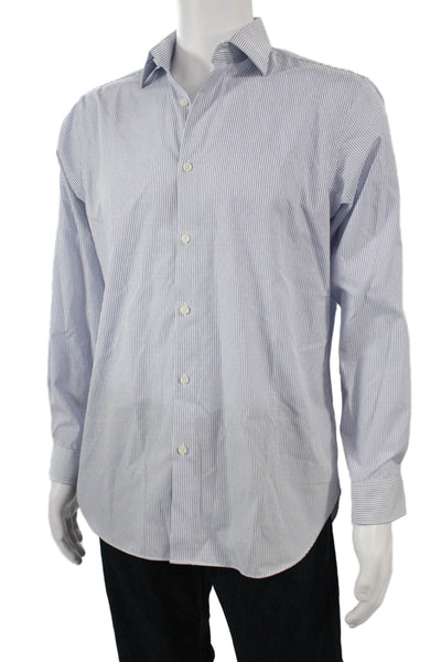 Michael Michael Kors Mens Striped Light Blue Dress Shirt Long Sleeve Size L