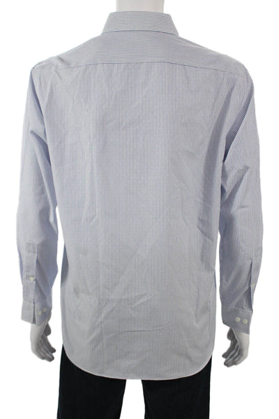 Michael Michael Kors Mens Striped Light Blue Dress Shirt Long Sleeve Size L