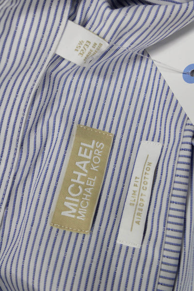 Michael Michael Kors Mens Striped Light Blue Dress Shirt Long Sleeve Size L