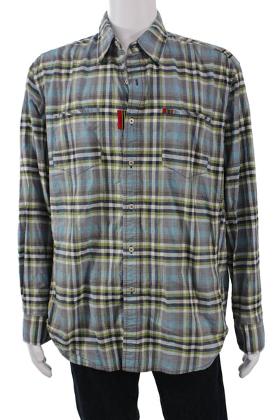 Robert Graham Mens Button-Down Plaid Cotton Collared Long Sleeve Shirt Size XL