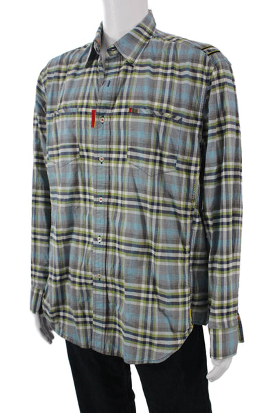 Robert Graham Mens Button-Down Plaid Cotton Collared Long Sleeve Shirt Size XL