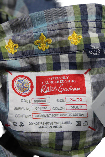 Robert Graham Mens Button-Down Plaid Cotton Collared Long Sleeve Shirt Size XL