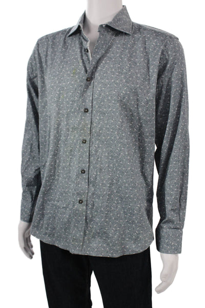 Robert Graham Mens Floral Button Up Collared Long Sleeve Dark Gray Size XL