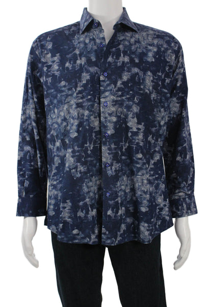 Maceoo Mens Dark Blue Point Spread Collared Button Up Shirt Long Sleeve Size M
