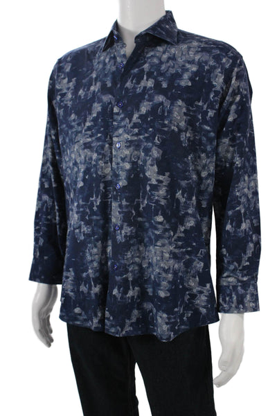 Maceoo Mens Dark Blue Point Spread Collared Button Up Shirt Long Sleeve Size M