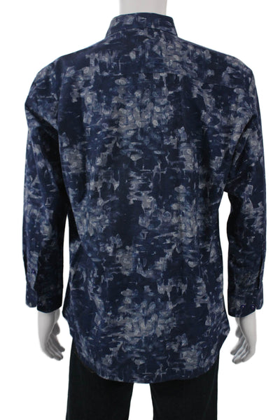 Maceoo Mens Dark Blue Point Spread Collared Button Up Shirt Long Sleeve Size M
