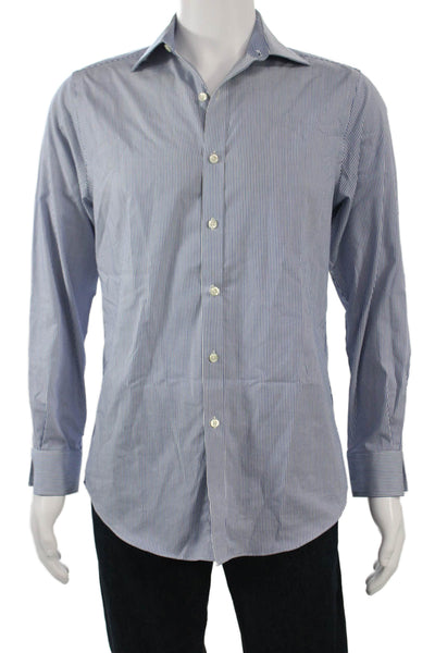 Michael Michael Kors Men Dress Shirt Striped Blue Long Sleeve Cotton Size M