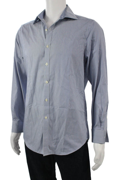Michael Michael Kors Men Dress Shirt Striped Blue Long Sleeve Cotton Size M