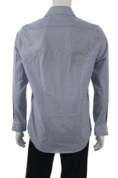 Michael Michael Kors Men Dress Shirt Striped Blue Long Sleeve Cotton Size M