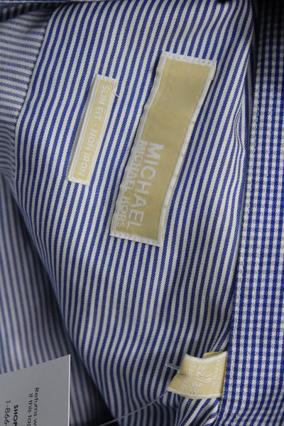 Michael Michael Kors Men Dress Shirt Striped Blue Long Sleeve Cotton Size M