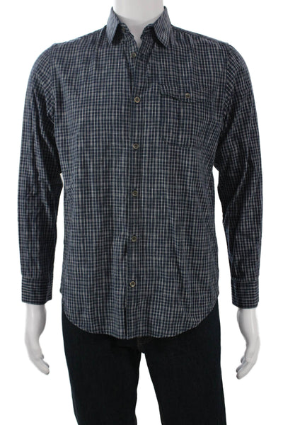 Calvin Klein Jeans Mens Button-Down Dark Blue Check Cotton Long Sleeve Size S