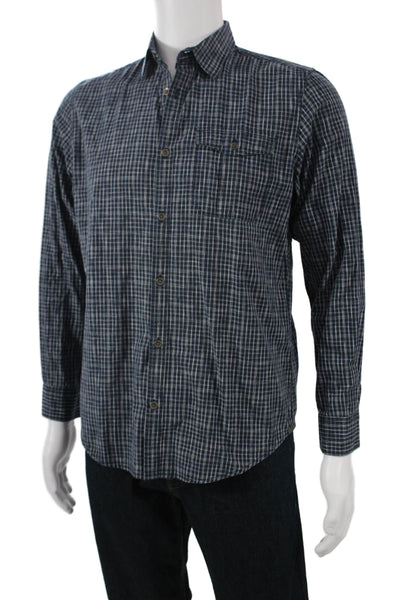 Calvin Klein Jeans Mens Button-Down Dark Blue Check Cotton Long Sleeve Size S