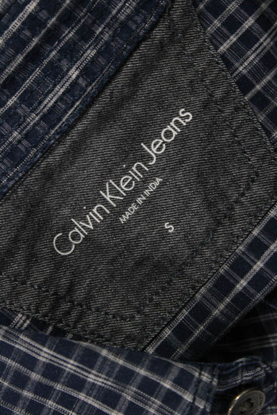 Calvin Klein Jeans Mens Button-Down Dark Blue Check Cotton Long Sleeve Size S
