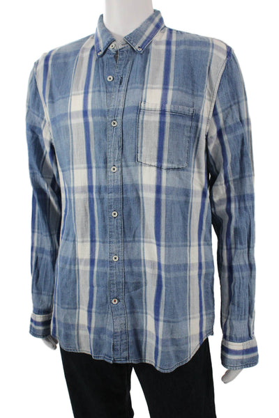Joe's Collection Mens Plaid Button-Down Shirt Blue Long Sleeve 90s Size XL