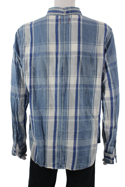 Joe's Collection Mens Plaid Button-Down Shirt Blue Long Sleeve 90s Size XL