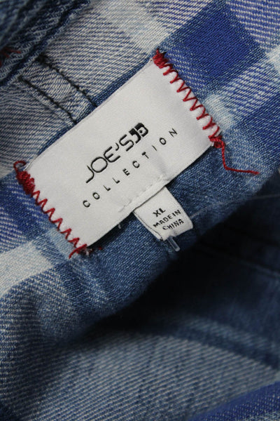 Joe's Collection Mens Plaid Button-Down Shirt Blue Long Sleeve 90s Size XL