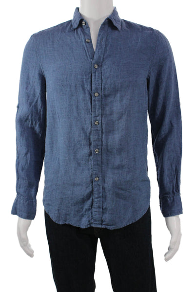 Perry Ellis Mens Point Collar Button Up Dark Blue Long Sleeve Cotton Size S